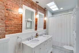 How to tile a wall tiling bathroom walls with ceramic tiles brick effect. Bring Rugged Warmth To Your Bathroom With Exposed Brick Houzz Uk