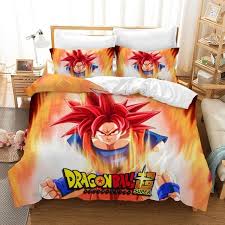 Dragon Ball Super Son Goku Super Saiyan Red Bedding Set In 2020 Red Bedding Sets Red Bedding Bedding Set