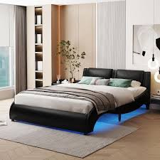 Faux Leather Wave Like Led Bed Frame