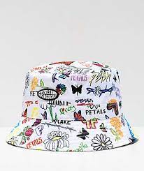 Petals And Peacocks Drawing Board White Bucket Hat Zumiez Bucket Hat Fashion Cute Hats Cool Bucket Hats