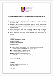 Surat tawaran kemasukan ke uitm. Perhatian Bahagian Pengambilan Pelajar Uitm Facebook