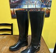 Coach Lori Rain Boots Tall Black Gloss Rubber Womens Size 7