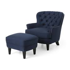 Yaheetech accent chair with ottoman barrel tub chair and ottoman set faux leather accent armchair lounge chair with footrest set for living room bedroom black. Noble House Correia Blue Fabric Upholstered Club Chair With Ottoman 71371 The Home Depot