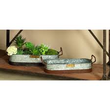 Litton Lane Galvanized Set Of 2 Decorative Plant Trays 38166 The Home Depot Plant Decor Plant Tray Metal Planters