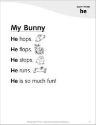 My Bunny Sight Word He Super Sight Words Poem Printables English Poems For Kids Sight Words Funny Poems For Kids
