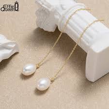 Kupi online Effie queen 14k zlatne naušnice-lanac od 925 sterling srebra sa  prirodnim biserima za žene, modne viseće naušnice, nakit gpe75 < Nakit I  Pribor
