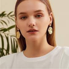 14k Gold Plated Textured Round Boho Drop Earrings
