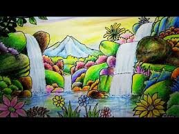 Cara menggambar mewarnai pemandangan air terjun dan gunung cara menggambar pemandangan alam yang mudah | gambar pemandangan gunung, sungai dan padang rumput. Baru 30 Cara Menggambar Pemandangan Indah Air Terjun Gambar Pemandangan Keren