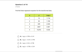 The simple linear regression model is represented by: Question 2 Of 10 2 Points Find The Linear Regression Chegg Com