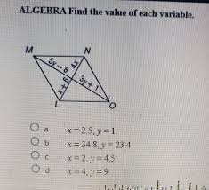 Maybe you would like to learn more about one of these? Algebra Find The Value Of Each Variable N 5y 4x 3y Chegg Com