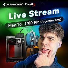 Flashforge goes LIVE with @Erexit3D! Want to see how the Flashforge AD5X  makes multicolor printing easy and powerful? Join our special live stream  with @Erexit3D and get an inside look at AD5X's