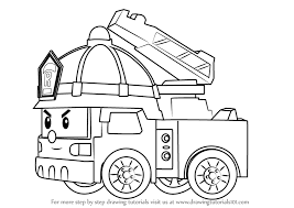 Draw two wheels with hubcaps. Learn How To Draw Roy Fire Truck From Robocar Poli Robocar Poli Step By Step Drawing Tutorials