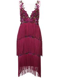 Marchesa Notte Embroidered Fringed Dress Pink Long Sleeve Cocktail Dress Fashion Dresses