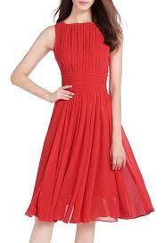 Mileeo Damen Chiffon Kleid Knielang Mit Plissee Falten Armellos Cocktailkleid Elegant Rot Gr 36 Vestidos
