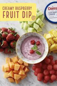 Creamy Raspberry Fruit Dip Recipe With Cottage Cheese Daisy Brand Recipe Raspberry Fruit Fruit Dip Fruit