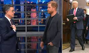 Cringeworthy Prince Harry sparks boos on Late Show with Stephen Colbert as he mocks 'King' Trump