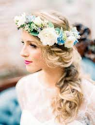 French Blue Lavender Wedding Inspiration Flower Crown Hairstyle Crown Hairstyles Elegant Wedding Hair