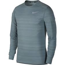Nike Dri Fit Miler Mens Long Sleeve Running Top Aviator Grey Heather Hasta Reflective Silver Aj7568 041