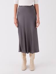 Antrasit Standart Fit Düz Saten Kadın Etek - W3EB21Z8-R34 | LCW