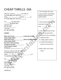 New single floating through space is out everywhere now! Song By Sia Cheap Thrils Esl Worksheet By Romiju