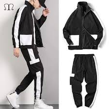 Men Track Suit Brand 2 Pcs Patchwork Sweatshirt Jacket Pants Mens Streetwear Clothing Zipper Casual Men Trac Mens Streetwear Tracksuit Set Patchwork Sweatshirt