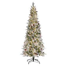 Haute Decor 7 Ft Pre Lit Led Flocked Lexington Slim Fir Christmas Tree With 1400 Warm White Lights Flxillc 70t1 The Home Depot Slim Artificial Christmas Trees Fir Christmas Tree Decorating With Christmas
