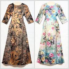 Ao Dai Tet Ao Dai Lua Satin Dày Mềm Rũ S M L XL 2XL Dài áo 140cm Nâu Xanh  Ngọc Hoa Lá Cổ Tròn Ao Dai Viet Nam for Women Girl