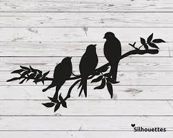3 Birds Sitting On A Tree Branch Tattoo Svg 3 Birds On A Branch Silhouette Vector File For Cricut And Silhouette Cameo Zip File For Bird Silhouette Silhouette Art Silhouette Painting