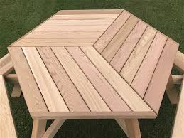 Six Person Hexagonal Cedar Picnic Table W Parquet Style Top Diy Picnic Table Picnic Table Patio Table