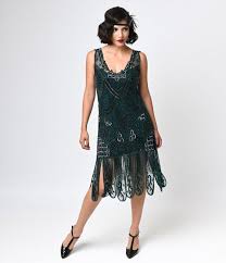 Emerald Green Drop Waist Beaded Flapper Dress Gatsby Party Outfit Fringe Flapper Dress Gatsby Party Dress