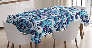 Japanese Wave Tablecloth By Ambesonne Traditional Eastern Pattern With Waves Of Water Foam Splashes Dining Rectangular Table Table Covers Kitchen Dining Room
