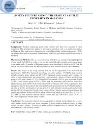 Malaysia international scholarships (mis) (postgraduate & postdoctoral studies). Pdf Safety Culture Among The Staff At A Public University In Malaysia