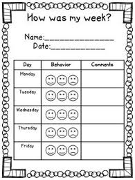 Elementary Weekly Behavior Log Behavior Log Kindergarten