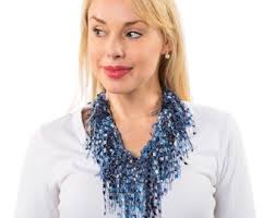 Denim Jewelry Necklace, Blue Beaded Necklace Gift for Mom Gift, Denim Scarf  Necklace, Blue Denim Bead Necklace