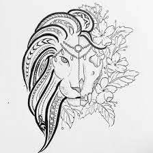 Lion Skull Drawing With Flowers Lion Skull Drawing Skull Drawing Lion Skull