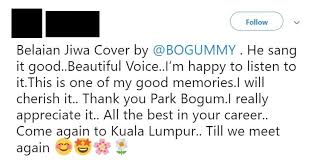 Kau tahu betapa ku sayang padamu. Video Peminat Malaysia Terpukau Park Bo Gum Menyanyi Lagu Belaian Jiwa