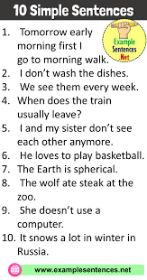 10 Simple Sentences Examples Example Sentences Sentence Examples Simple Sentences Good Vocabulary Words