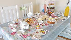 Two striped table runners offer a more casual feel than a tablecloth. My Easter Afternoon Tea Party Victoria S Vintage Blog