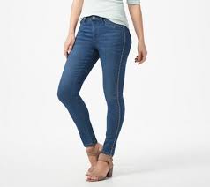 Laurie Felt Silky Denim Tuxedo Stitch Skinny Pull On Jeans Qvc Com