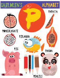Many of them are sweet, but others are tart. Letter P Cute Children S Alphabet With Adorable Animals And Other Things Poster For Kids Learning English Vocabulary Cartoon Vector Illustration Royalty Free Cliparts Vectors And Stock Illustration Image 127312752
