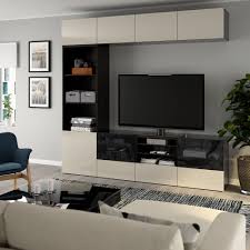Besta Tv Storage Combination Glass Doors Black Brown Selsviken High Gloss Beige Smoked Glass 94 1 2x15 3 4x90 1 2 Add To Cart Ikea Tv Storage Glass Door Ikea
