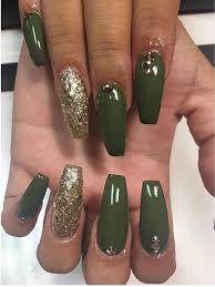 Removing acrylics forcefully also means removing some of the many layers of your natural nail plate, too, according to savannah walker, a professional nail artist at vanity projects in new york city. Fall Nails Olive Green Nails Green And Gold Nails Ballerina Nails Acrylic Nails Gold Nails Green Acrylic Nails Green Nails
