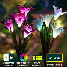 Epicgadget hummingbird solar light solar bird wind chime color changing outdoor solar garden decorative lights for walkway path. Outdoor Solar Garden Stake Lights Solar Flower Lights With Lily Flower Multi Color Changing Led Solar Powered Lights For Garden Patio Yard Decoration Buy At A Low Prices On Joom E Commerce Platform