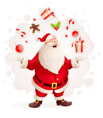 Merry Santa Claus Juggles With Christmas Gifts And Sweets As Magician Stock Vector Illustration Of Celebration Personage 61121056
