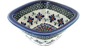 Polish Pottery Mosaic Flower Small Square Bowl Polish Pottery Rose Polish Pottery