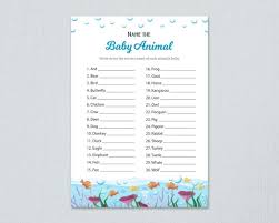 A fun game to get your guests talking to guess which baby animal belongs with which parent. Name The Baby Animal Under The Sea Baby Shower Games Etsy