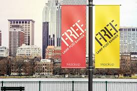 Roadside Banner Psd Mockup For Outdoor Advertising Pole Banners Outdoor Advertising Poster Mockup Free
