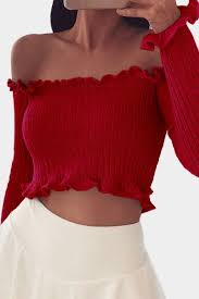 Red Off The Shoulder Long Sleeves Crop Top Us 13 99 Yoins Red Long Sleeve Crop Top Off The Shoulder Top Outfit Crop Top Outfits