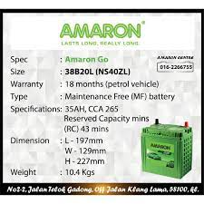 Maybe you would like to learn more about one of these? Perodua Myvi Amaron Go 38b20l Ns40zl Car Battery Bateri Kereta Shopee Malaysia