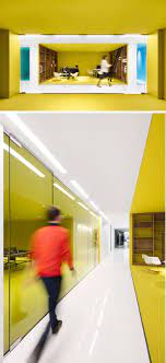 This Office Interior Used Color To Create Distinct Spaces Office Interiors Corporate Interior Design Bright Office